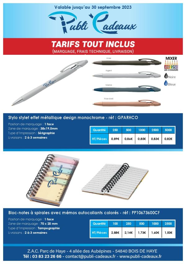 OFFRE 4 INDISPENSABLES DE L’OBJET PUBLICITAIRE Publi Cadeaux